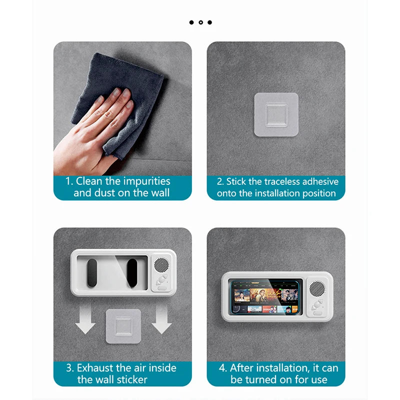IPX4 Waterproof Phone Case with Bluetooth Speaker Wall Mount Phone Holder Stand Anti-Fog for Showering Bathe Bathroom Kitchen